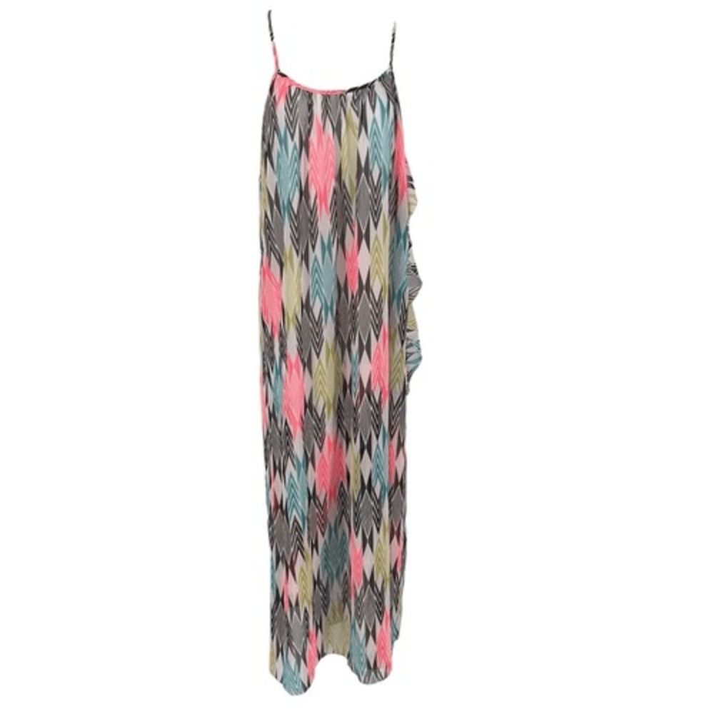 Volcom Sheer Multicolor‎ Flowy Ruffle Swim Cover-Up Dress XS Beachwear